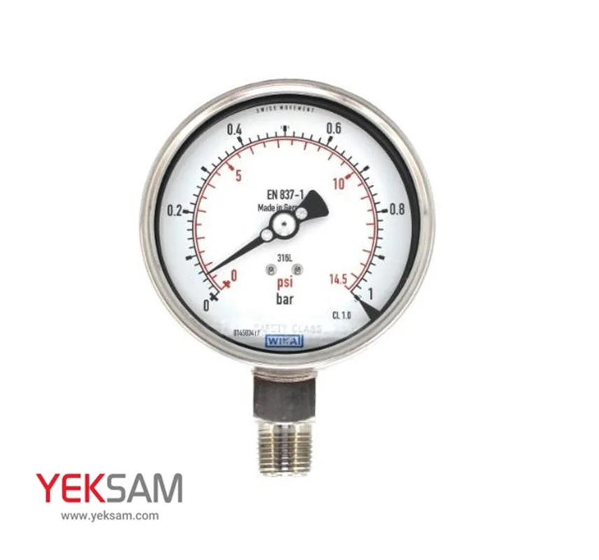 پرشر گیج صفحه 10 سانت تمام استیل 0 تا 1 بار برند ویکا