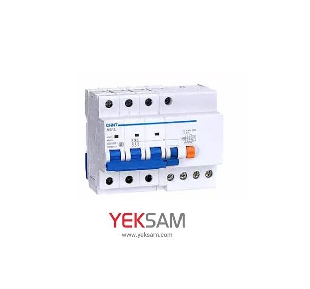 کلید حفاظت جریان باقیمانده ترکیبی 4 پل 63 آمپر با حساسیت 30 میلی آمپر مدل NB1L-63 4P C 63A 30mA AC 6kA برند چینت CHINT