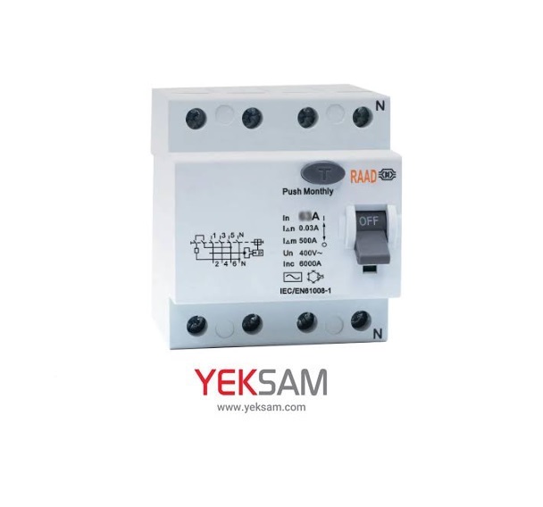 کلید محافظ جان 4 پل 300 میلی آمپر مدل RB/RC 4P- 50~63 A- 300mA رعد